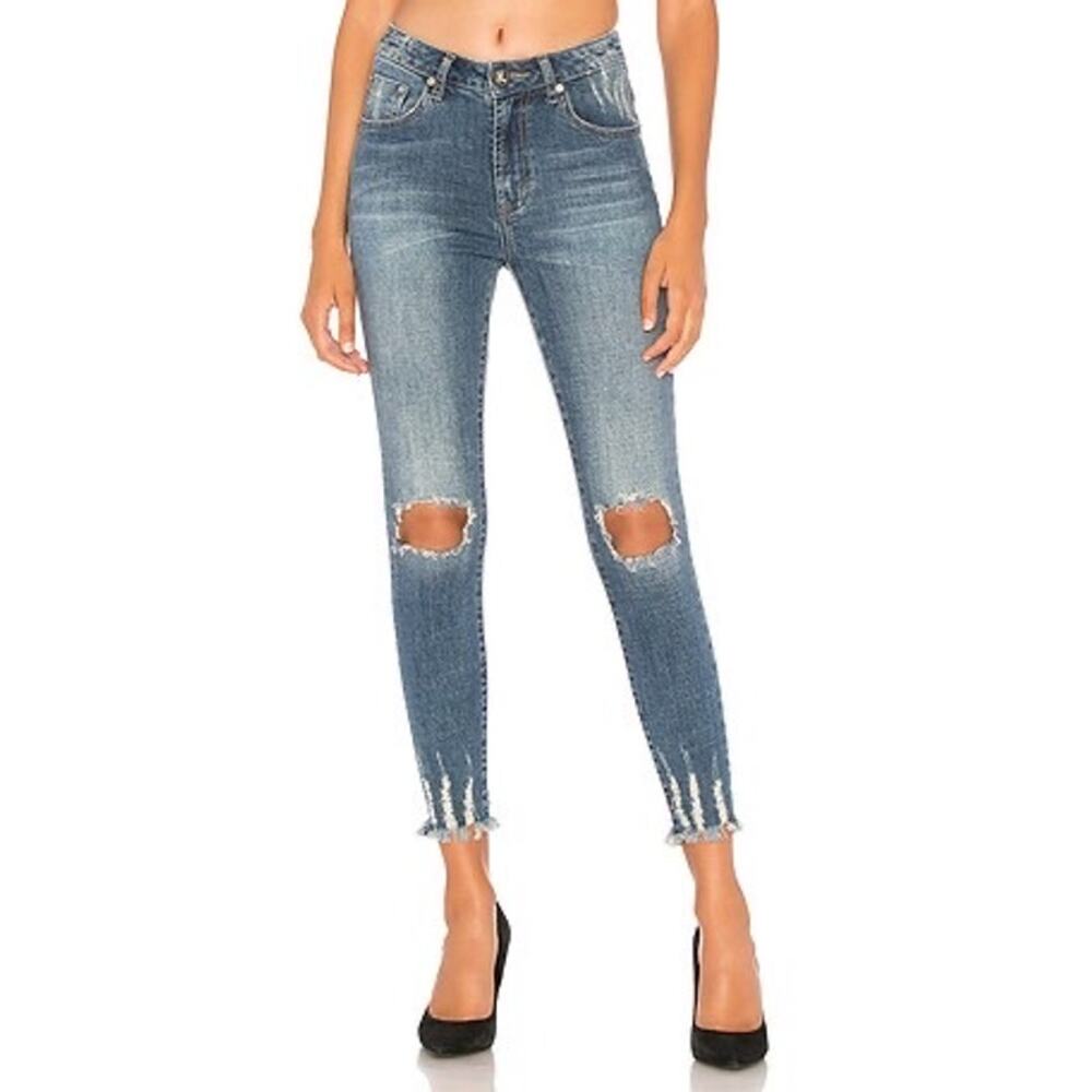 NWT One Teaspoon Sz 26 Oxford High Waisted Freebirds Raw Hem Stretch Skinny Jean